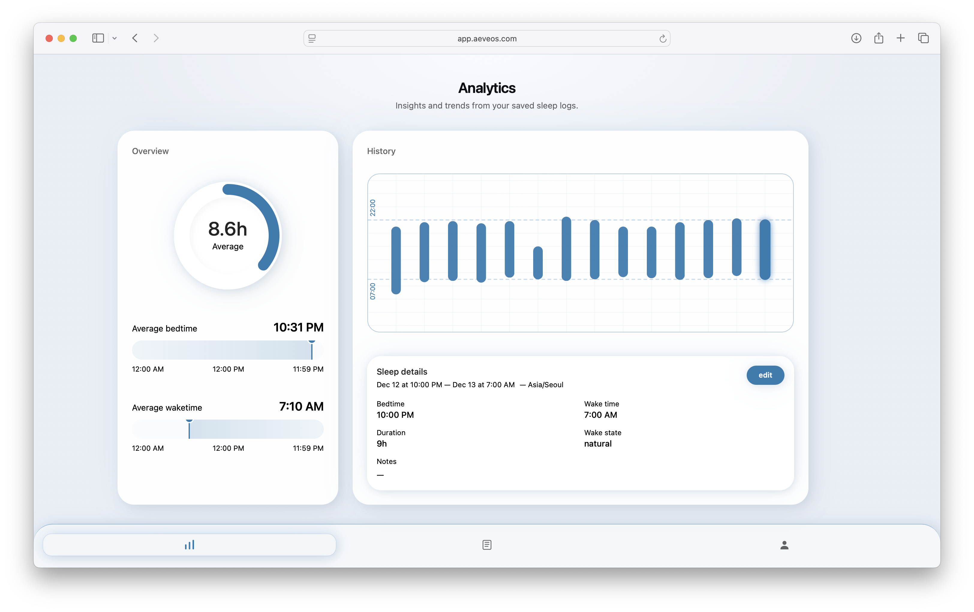 A screenshot of the Aeveos app.