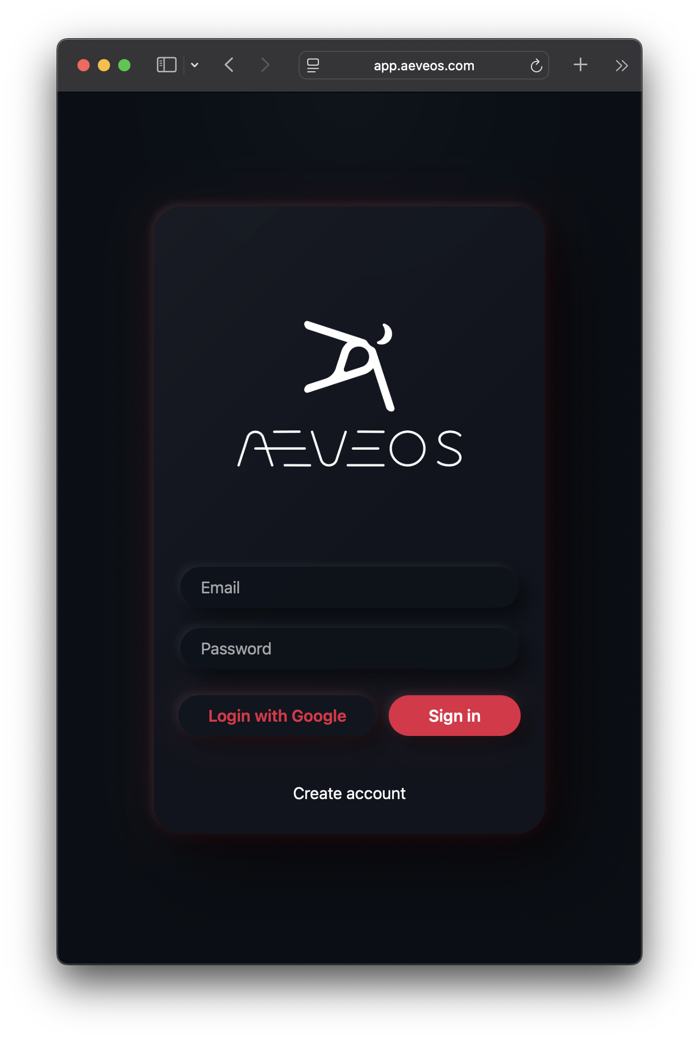 A screenshot of the Aeveos app.